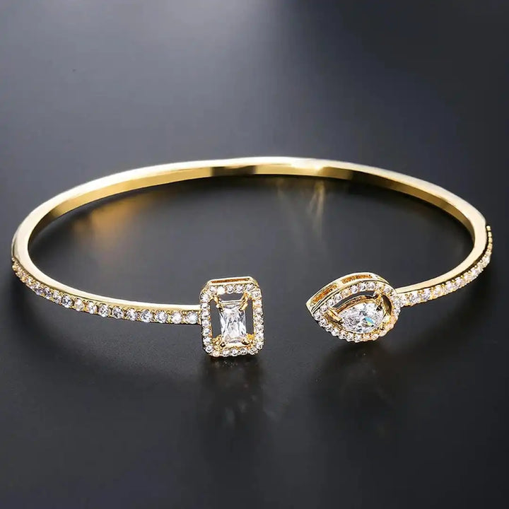 Dual Gemstone Gold Open Cuff Bracelet