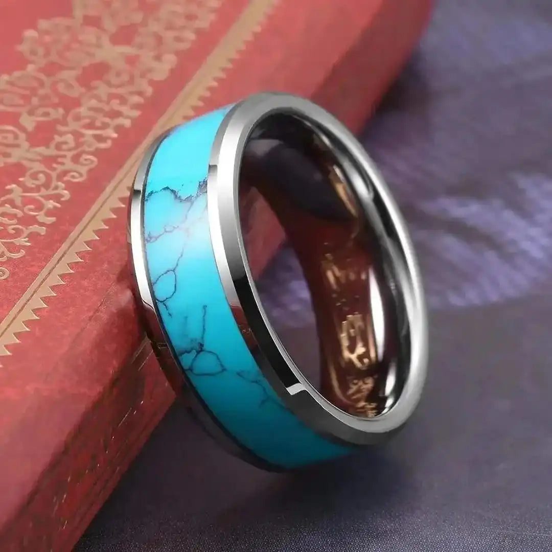 Turquoise Silver Inlay Stone Ring
