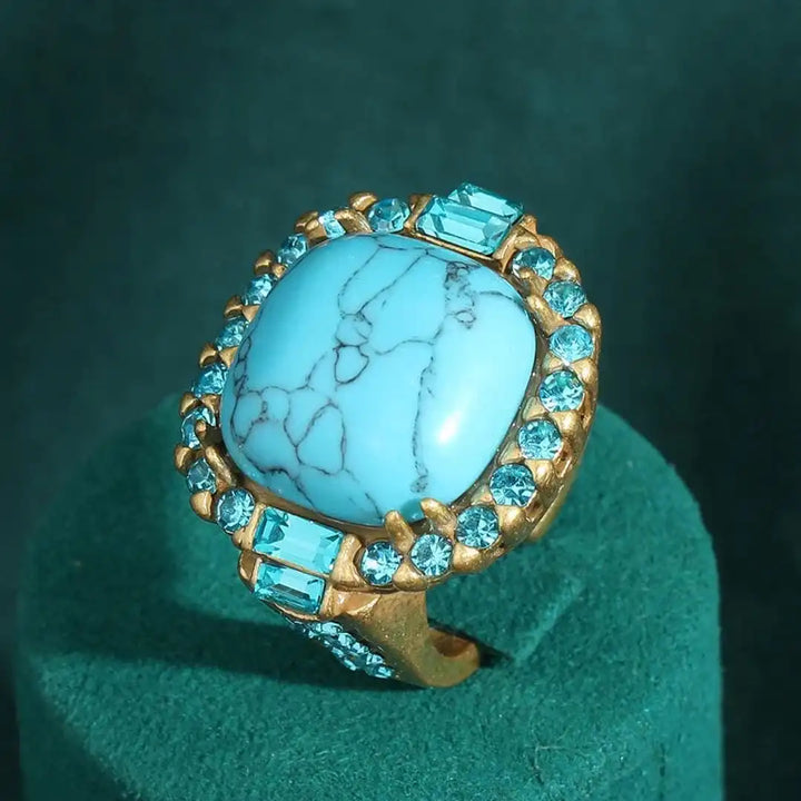 Turquoise Gemstone Zirconia Ring in Gold