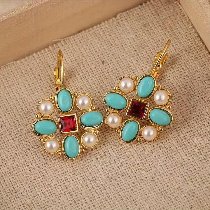 Retro Pearl Gemstone Earrings