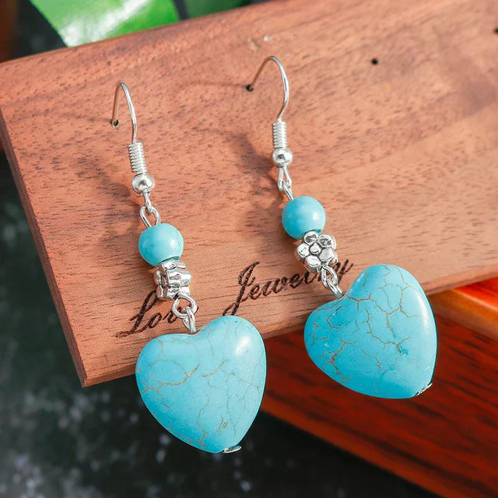 Vintage Turquoise Heart Dangle Earrings