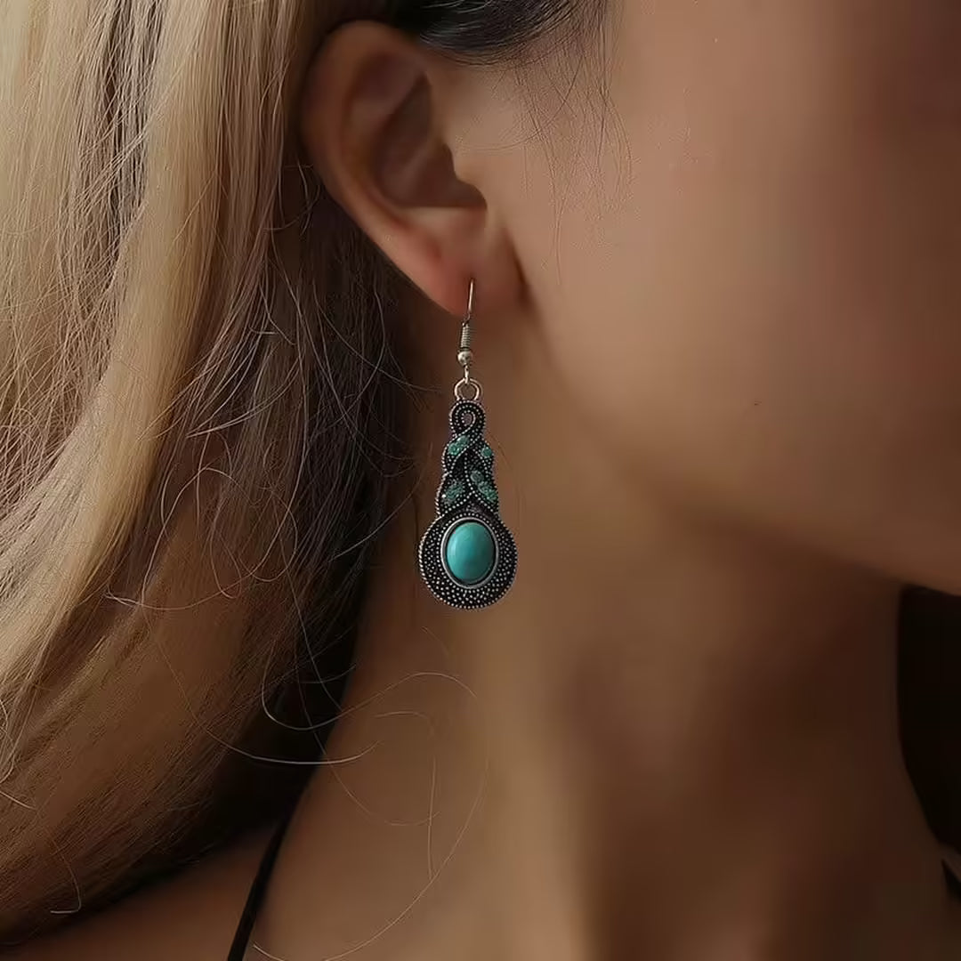 Retro Turquoise Pendant Necklace and Earring Set