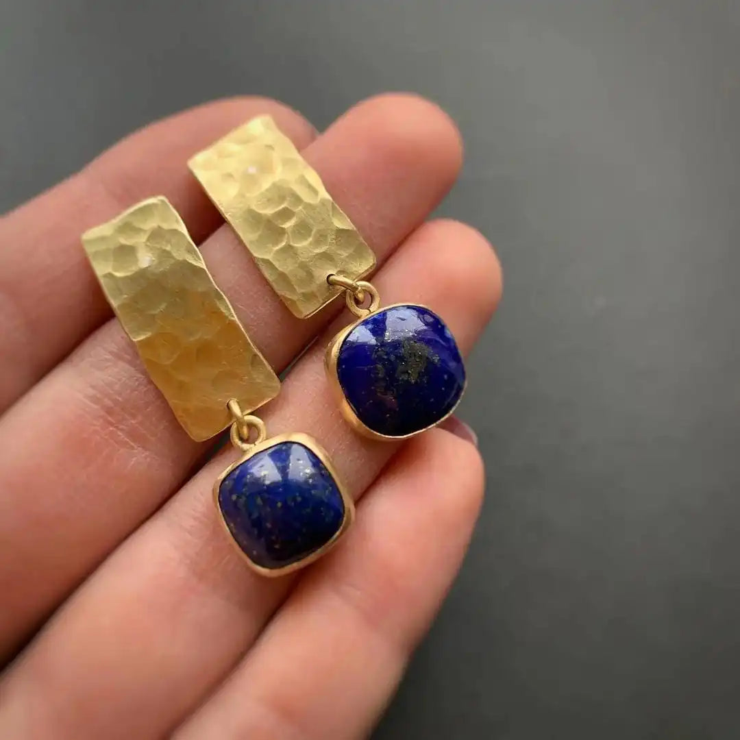 Bohemian Square Drop Earrings with Lapis Lazuli