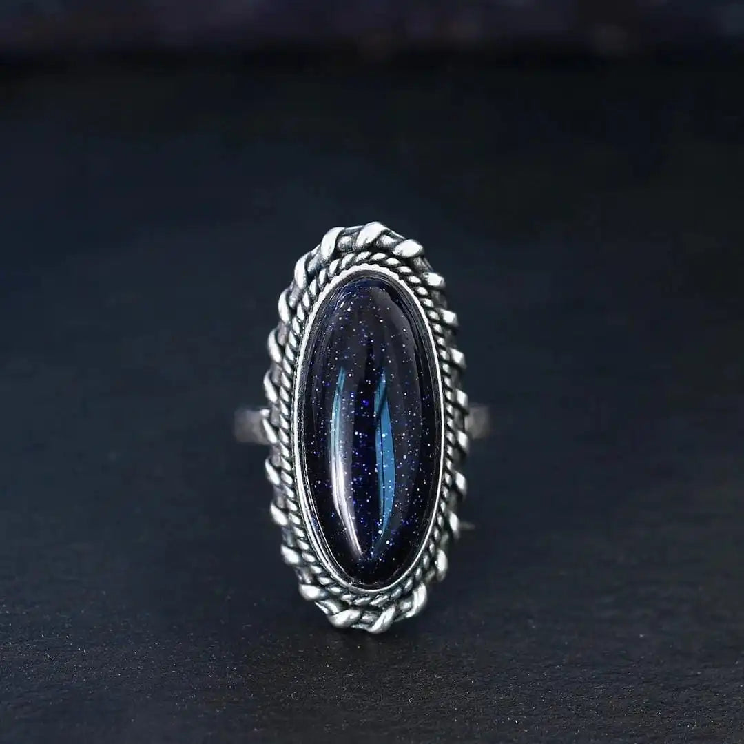 Antique Silver Blue Sandstone Ring