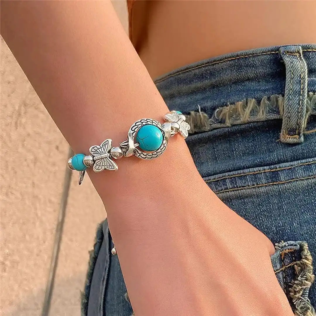 Turquoise Bracelet in Vintage Silver Aqua Finish