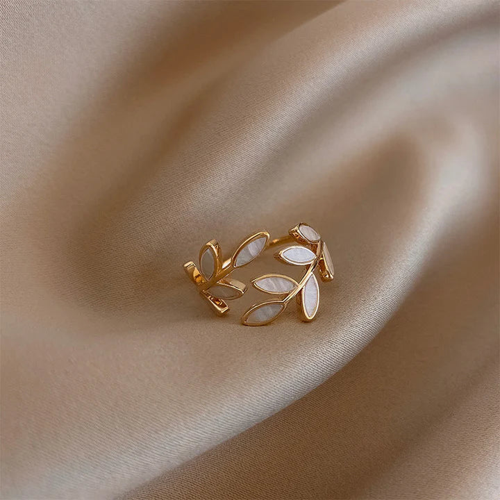 Pure - Adjustable Leaf Ring with White Opal
