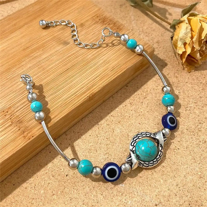 Turquoise Bracelet in Vintage Silver Aqua Finish
