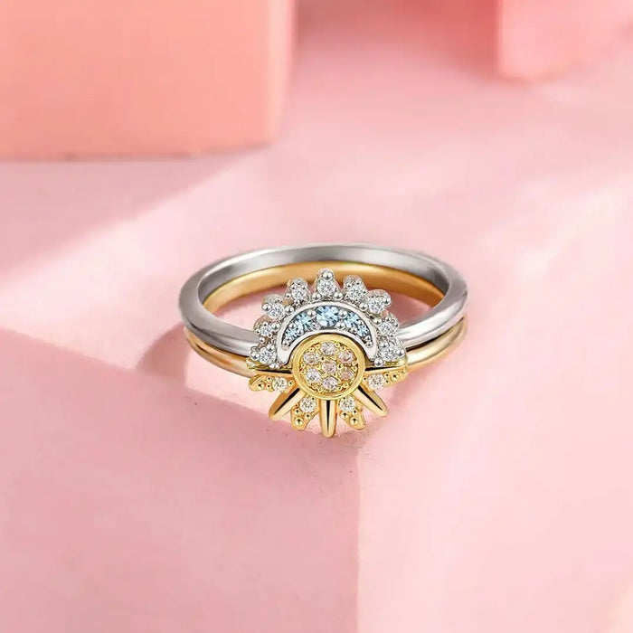 Eternal Silver Zirconia Sun and Moon Ring Duo