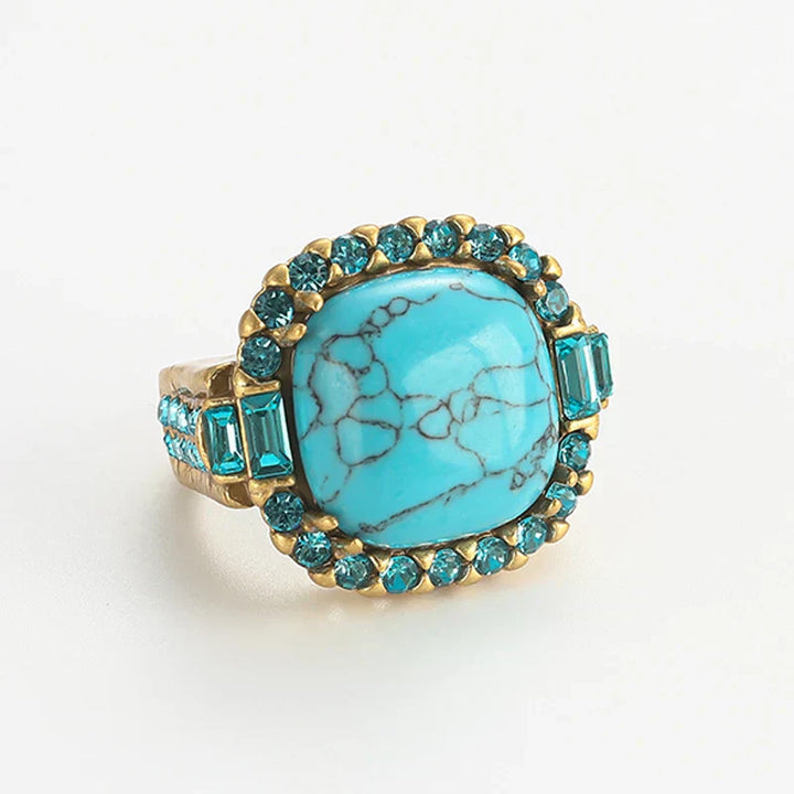 Retro Art Deco Turquoise and Gold Ring