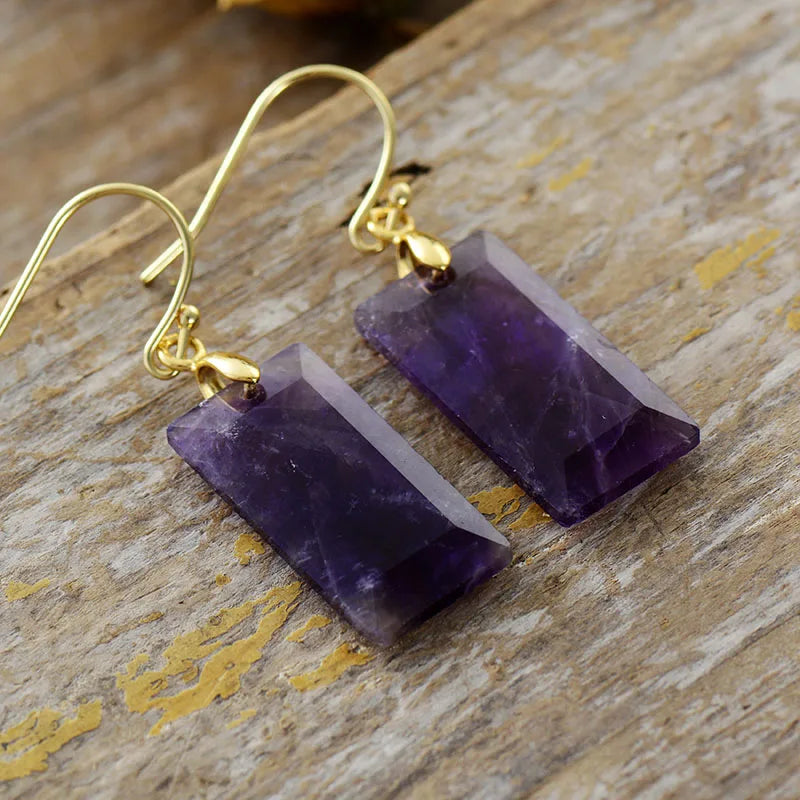 Lunar Glow Amethyst Gold Earrings