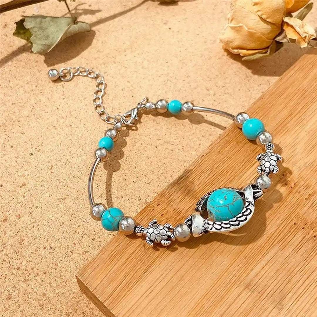 Turquoise Bracelet in Vintage Silver Aqua Finish