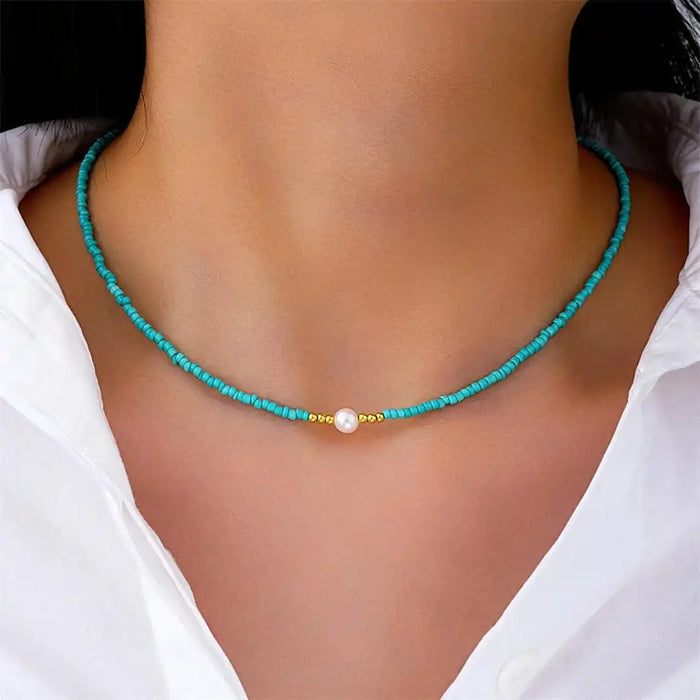 Turquoise and Pearl Necklace with Baroque Beading