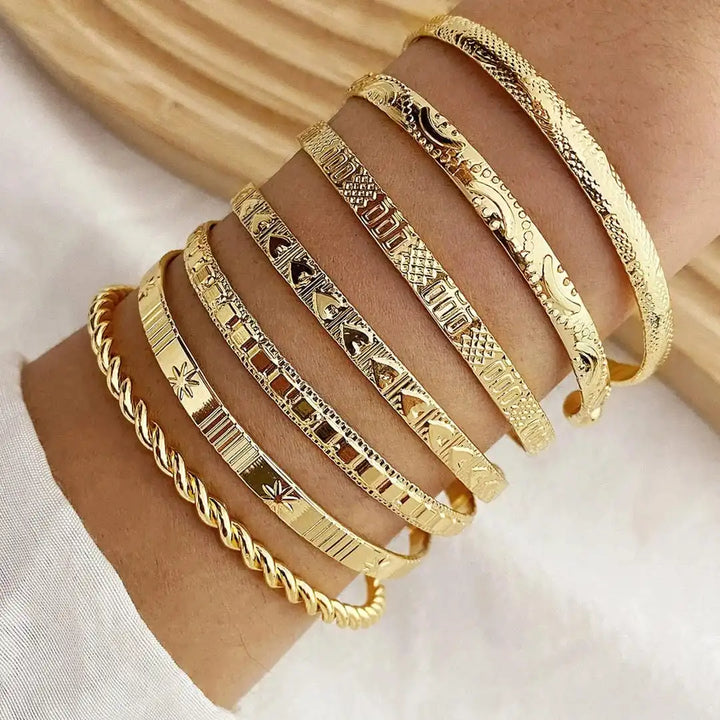 Gold Resort Bracelet Set with Open Bangle Design