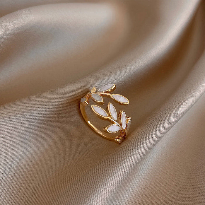 Pure - Adjustable Leaf Ring with White Opal