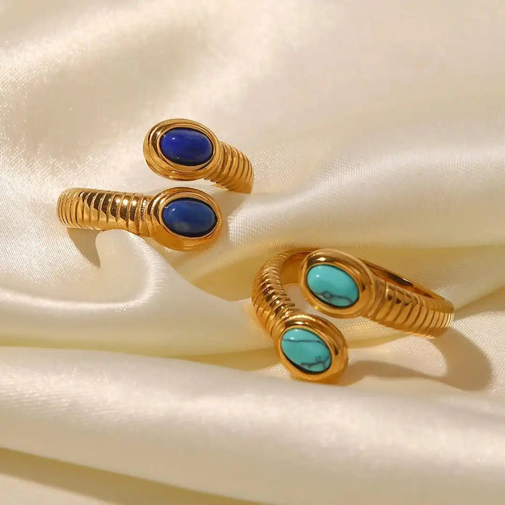 Bohemian Adjustable Ring with Gold, Lapis Lazuli, and Turquoise