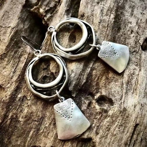 Vintage Silver Square Dangle Earrings