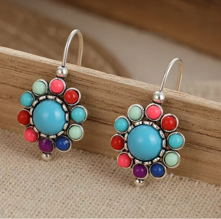 Iris - Retro Turquoise Hoop Earrings