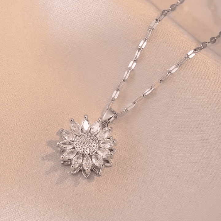 Chic Silver Sunflower Zircon Jewelry Set: Necklace and Earrings