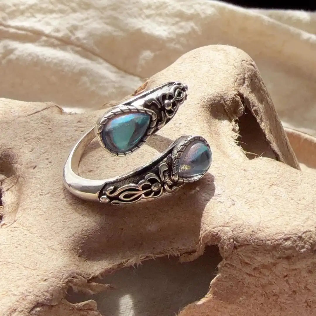 Retro Adjustable Silver Ring with Blue Gemstone
