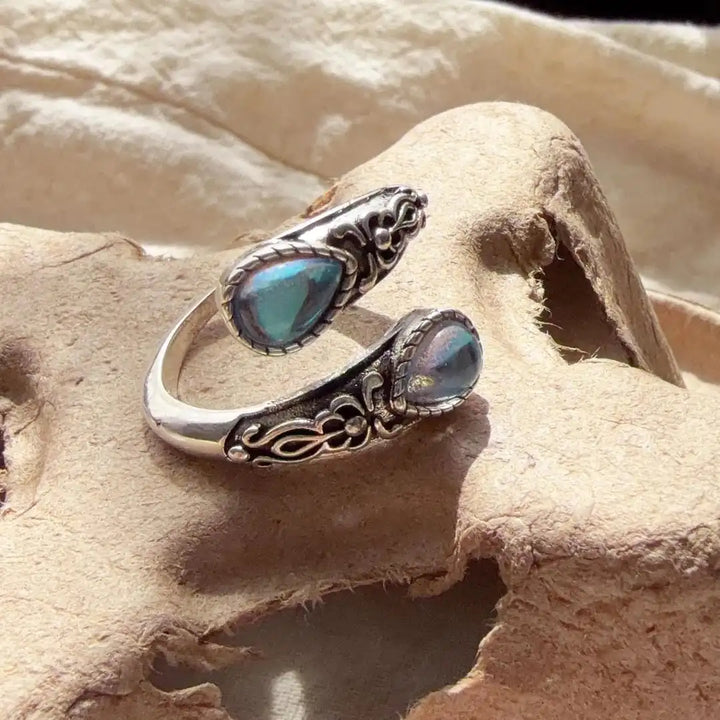 Retro Adjustable Silver Ring with Blue Gemstone