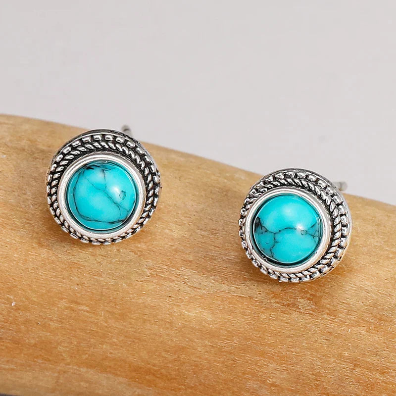 Retro Bohemian Faux Turquoise Stud Earrings