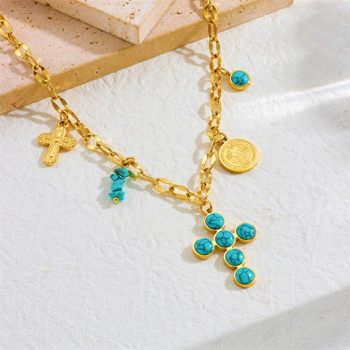 Unique Turquoise Cross Pendant Necklace