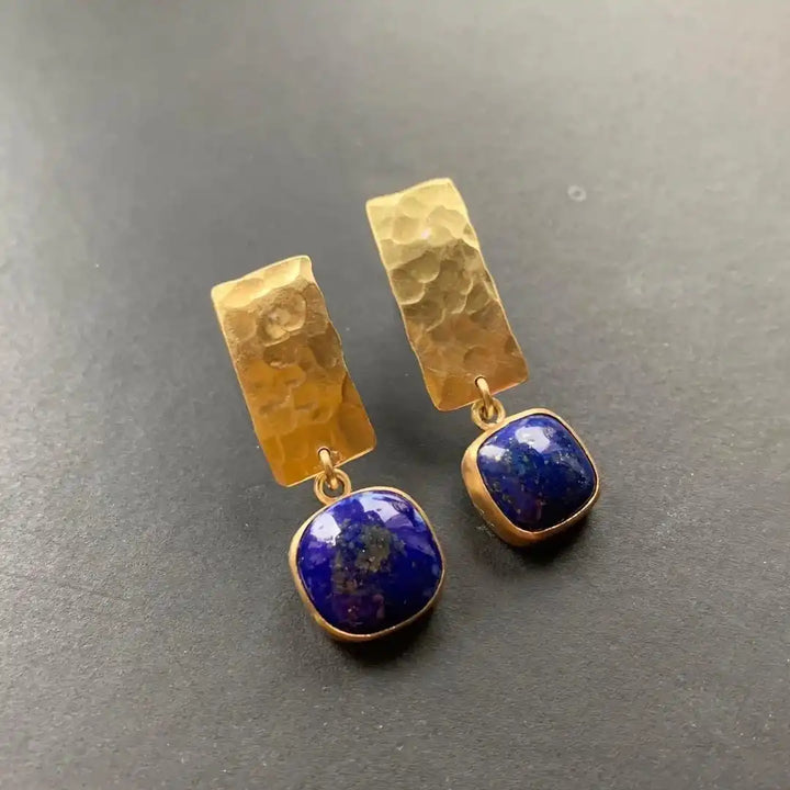Bohemian Square Drop Earrings with Lapis Lazuli