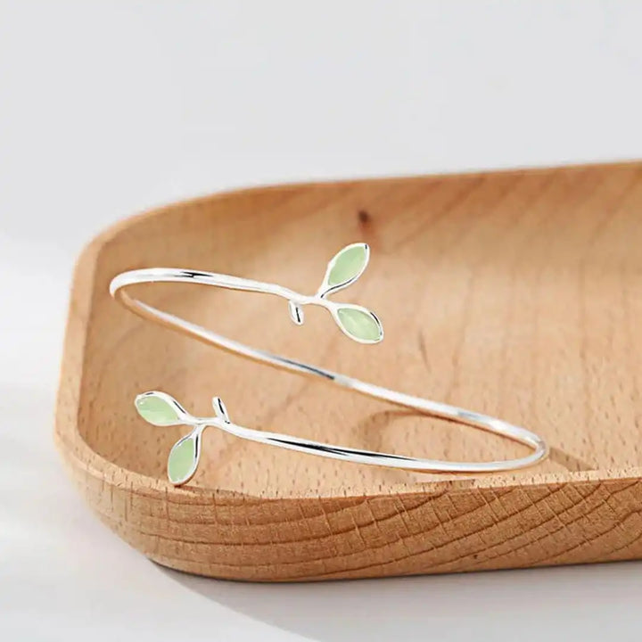 Eternal Silver Opal Leaf Cuff Bracelet
