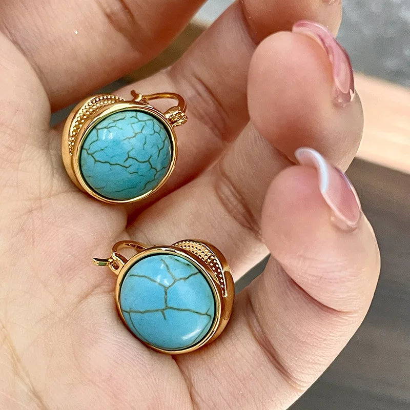 Chic Retro Turquoise Geometric Stud Earrings