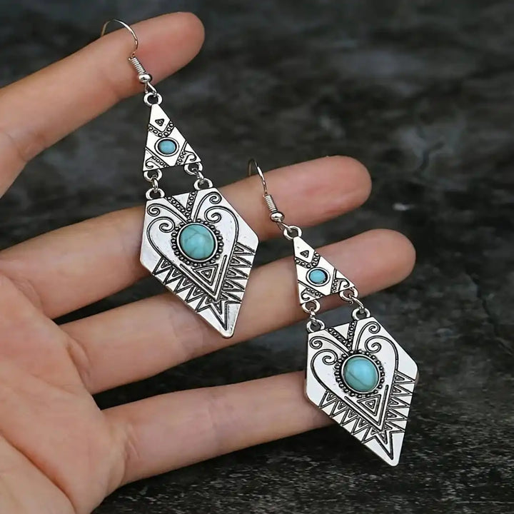 Retro Bohemian Turquoise Diamond Earrings
