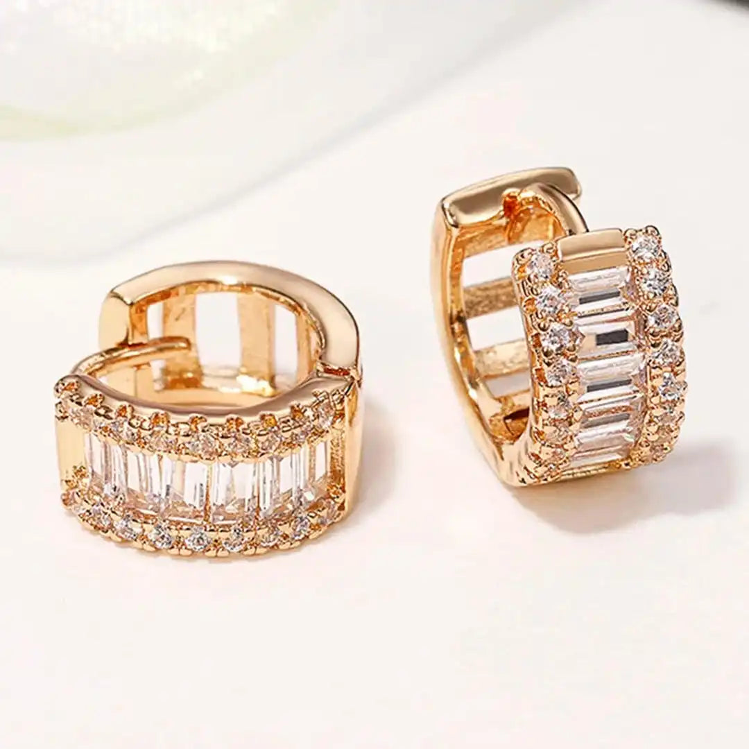 Petite Zirconia Hoop Earrings in Baguette Style