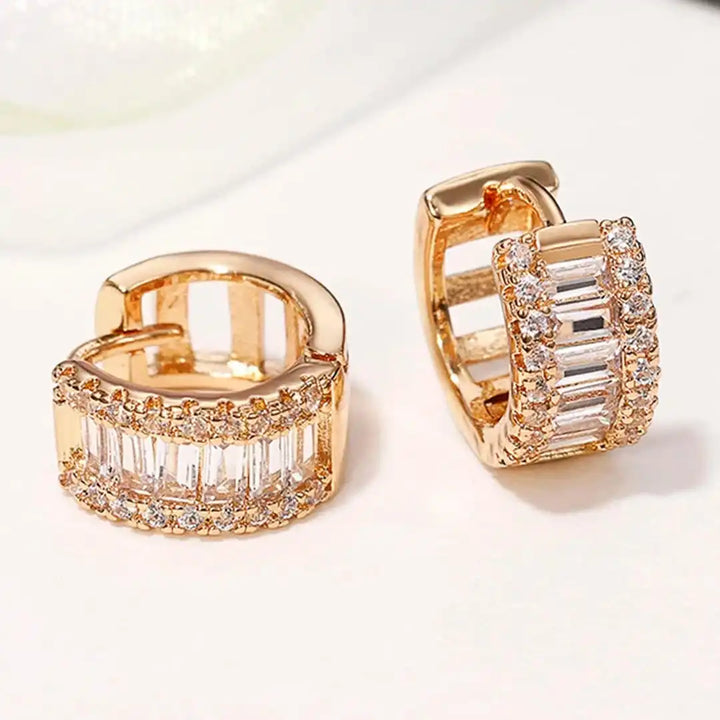 Petite Zirconia Hoop Earrings in Baguette Style