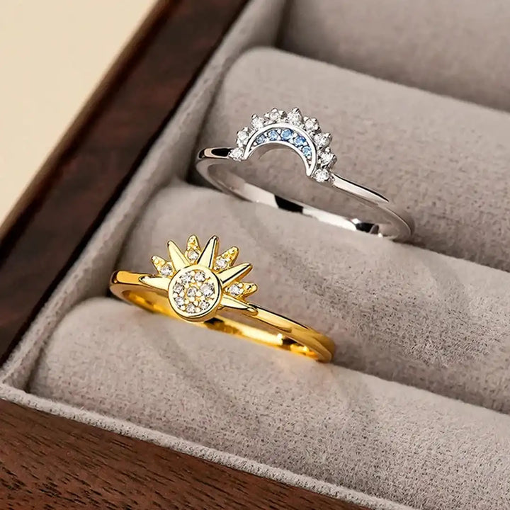 Eternal Silver Zirconia Sun and Moon Ring Duo