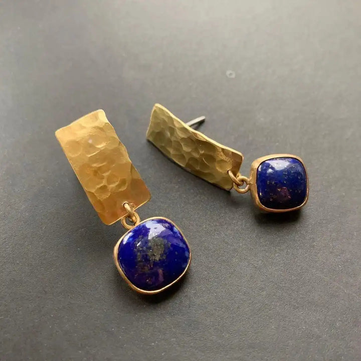 Bohemian Square Drop Earrings with Lapis Lazuli