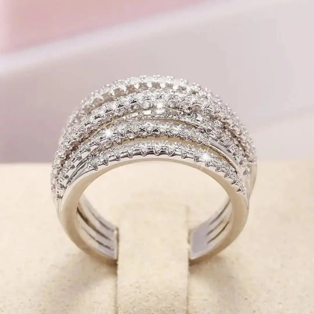 Multi-Layered Zirconia Cross Band Ring