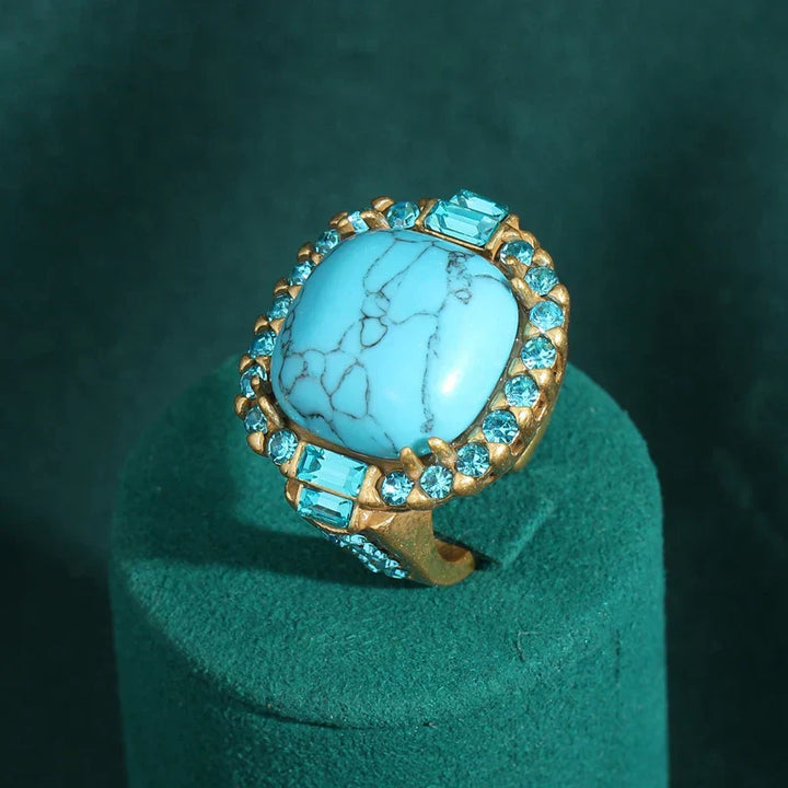 Retro Art Deco Turquoise and Gold Ring