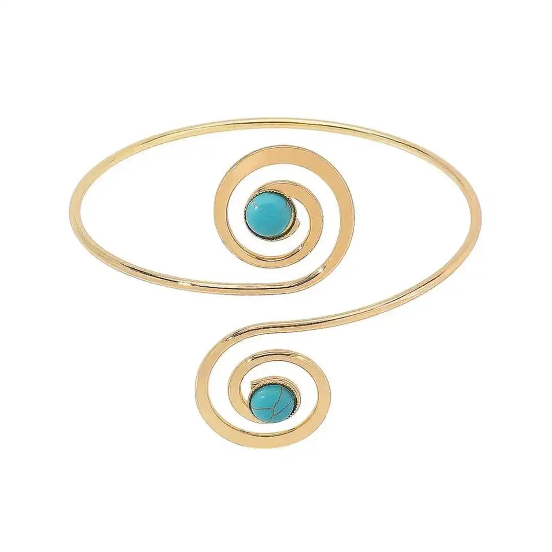 Bohemian Turquoise Crescent Moon Silver Arm Cuff Bracelet