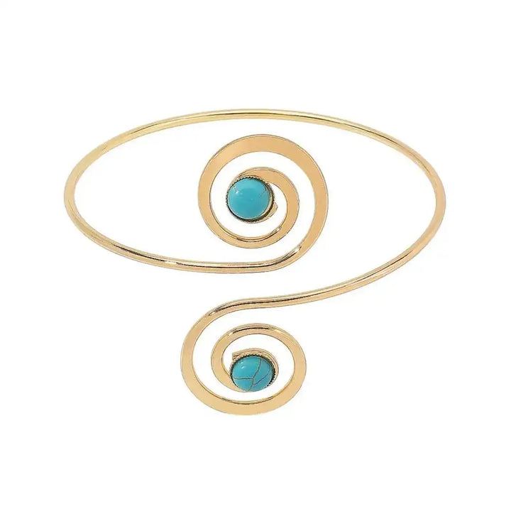 Bohemian Turquoise Crescent Moon Silver Arm Cuff Bracelet