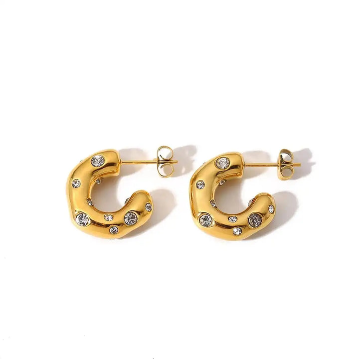 Glistening Gold Zircon Circle Hoop Earrings