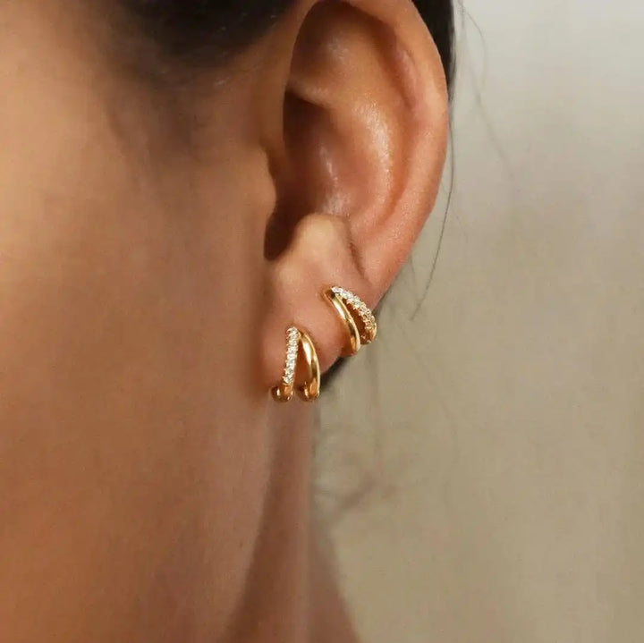 Classic Gold Zircon Hoop Earrings