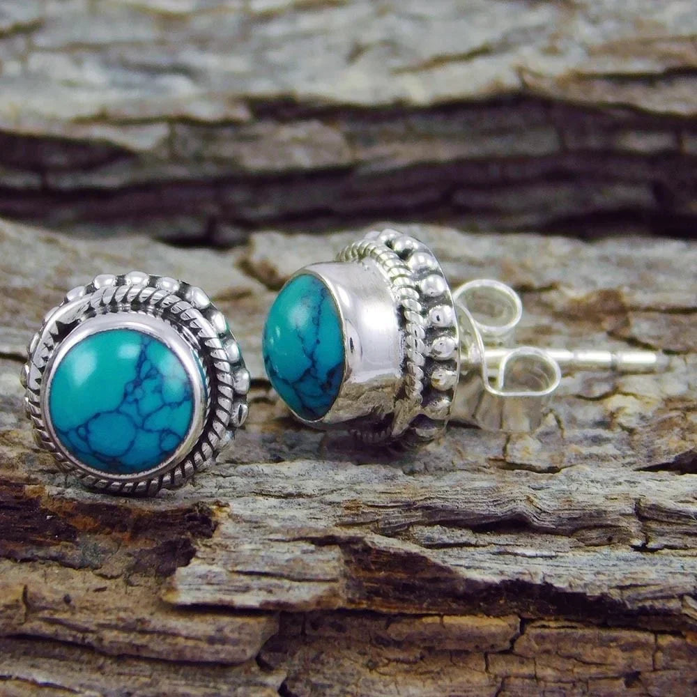 Retro Bohemian Faux Turquoise Stud Earrings