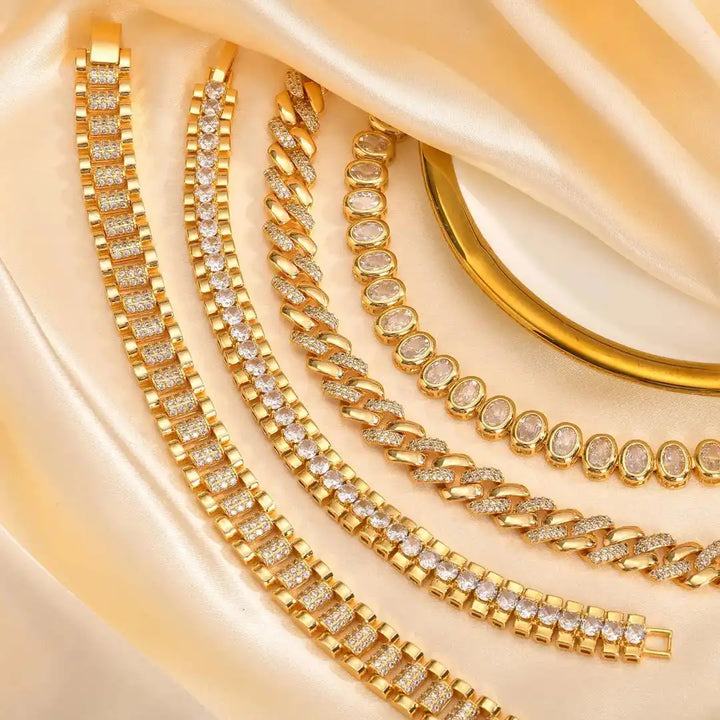 Gold Thick Cubic Zirconia Adjustable Bracelet Collection