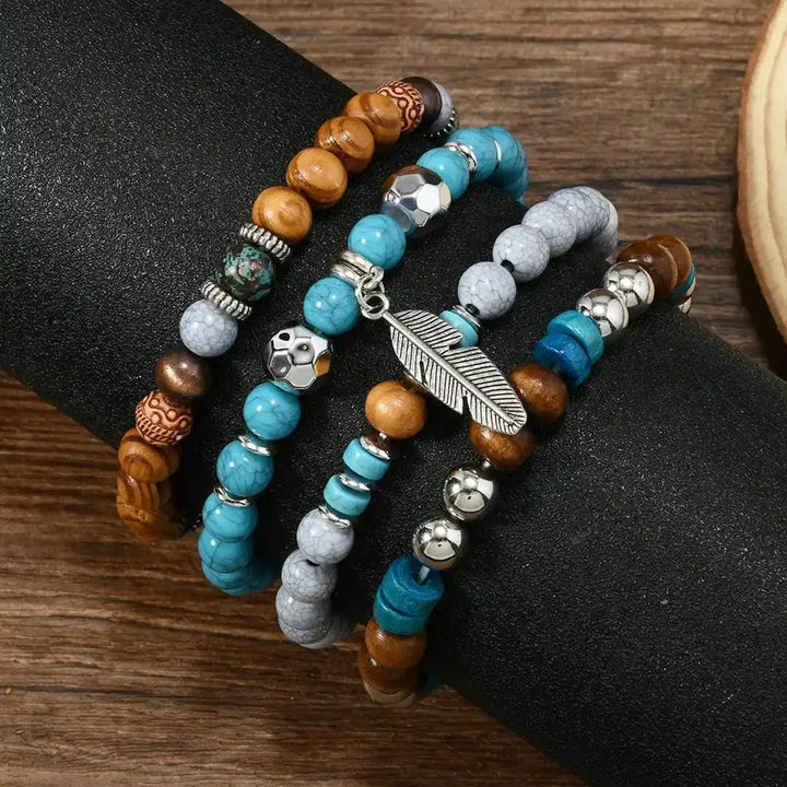Bohemian Feather Bracelet with Turquoise Beads