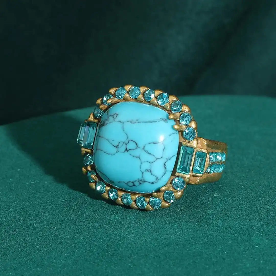 Turquoise Gemstone Zirconia Ring in Gold