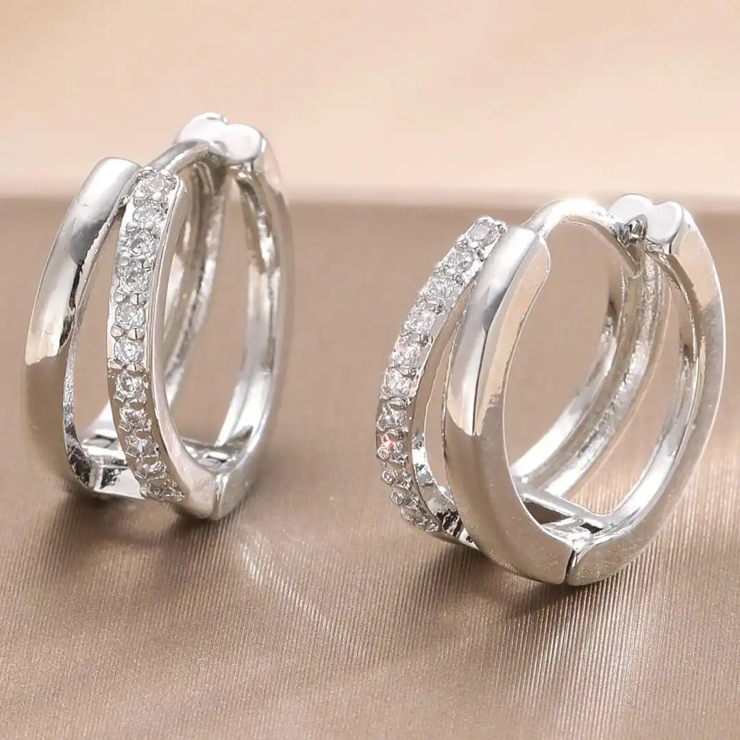 Classic Gold Zircon Hoop Earrings