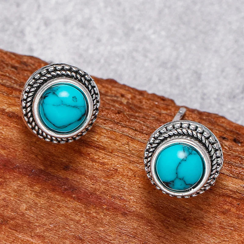 Retro Bohemian Faux Turquoise Stud Earrings