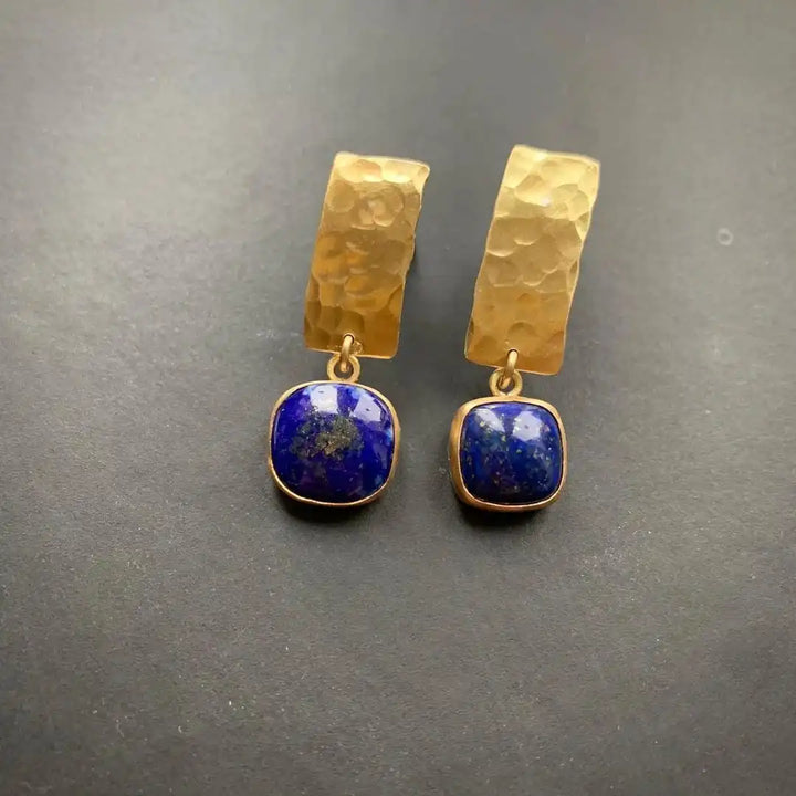 Bohemian Square Drop Earrings with Lapis Lazuli