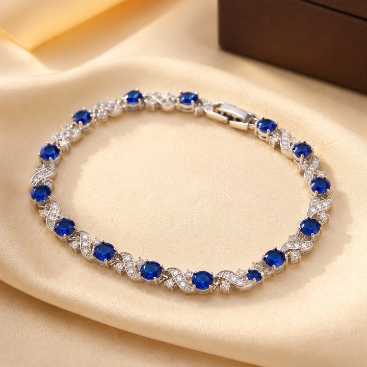 Silver Sapphire Flower Chain Bracelet