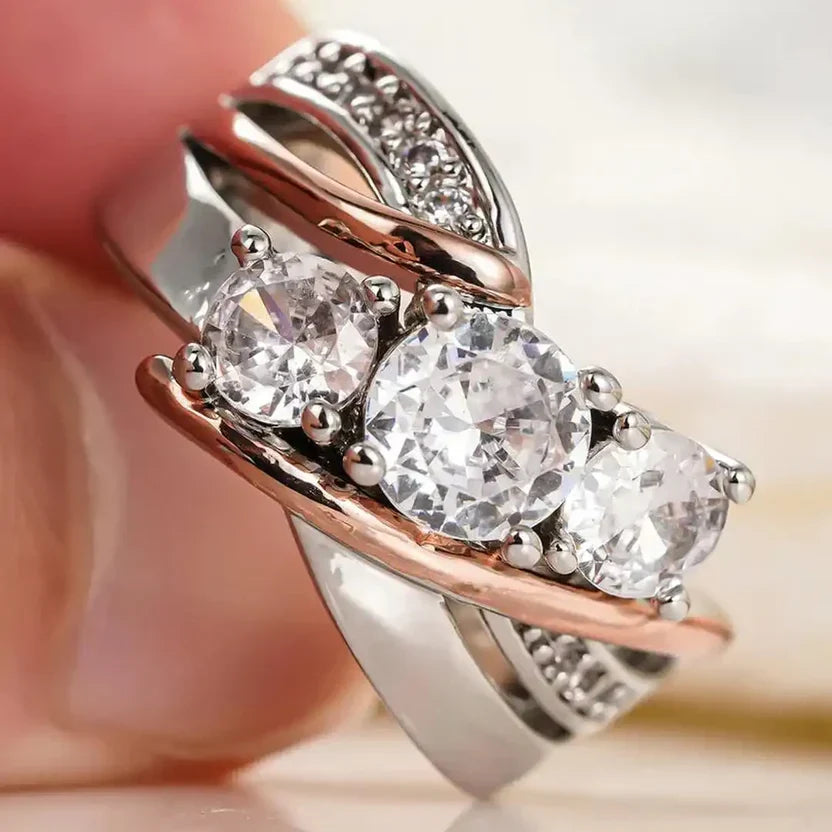 3D Gold and Silver Zirconia Ring