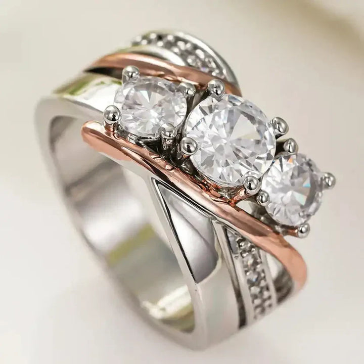3D Gold and Silver Zirconia Ring